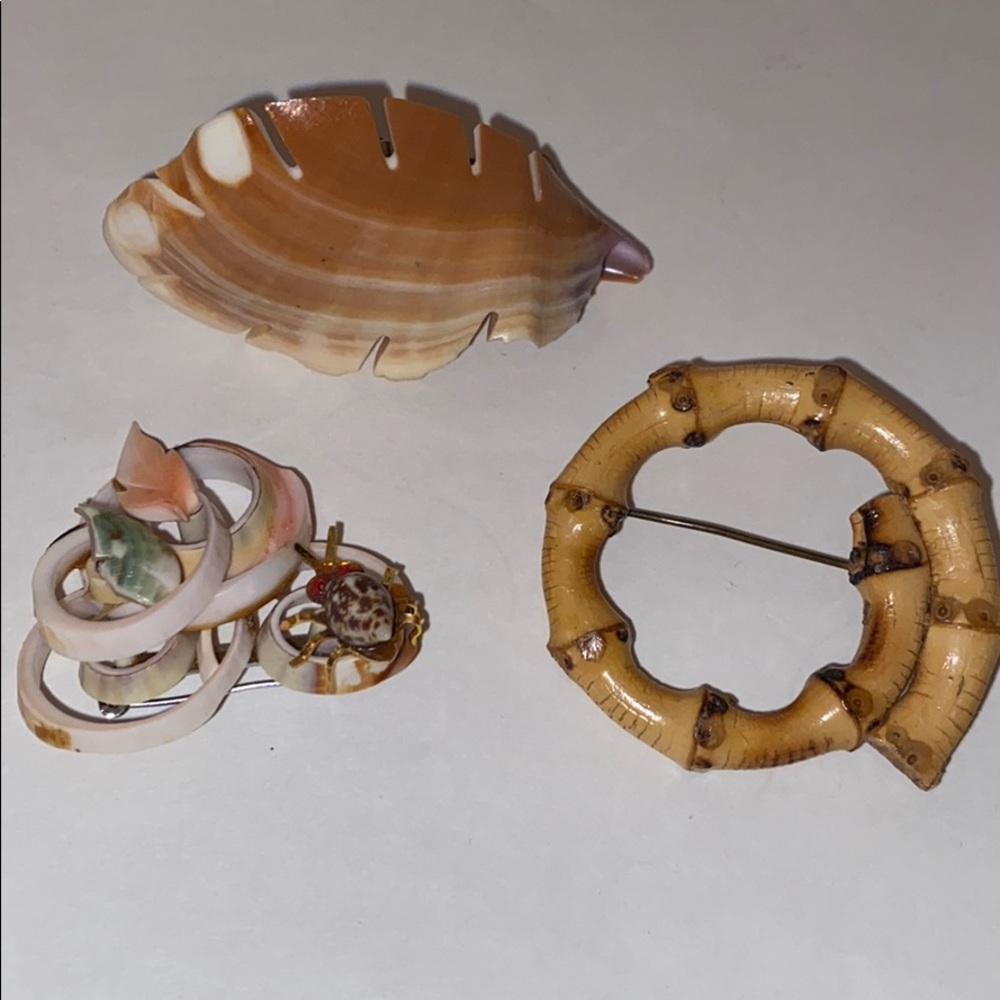 🐚 shell and bamboo vintage brooches